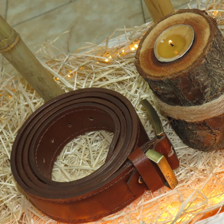 کمربند چرم طبیعی دولایه دستدوز چرم کسری